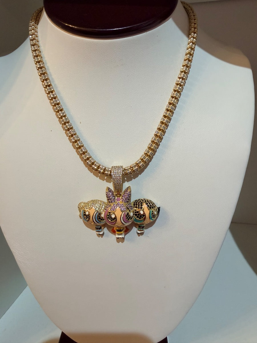 Three girls puff charm in 925 silver