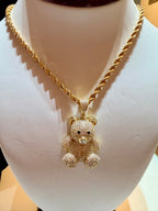 Collar de oro con dije de osito de peluche brillante estilo hip hop, joyería llamativa